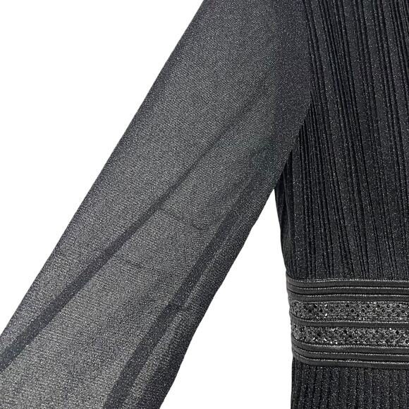 Ieena for Mac Duggal Shimmering Pleated A Line 3/4 Sleeve Gown Black Womens 10 - Picture 4 of 11